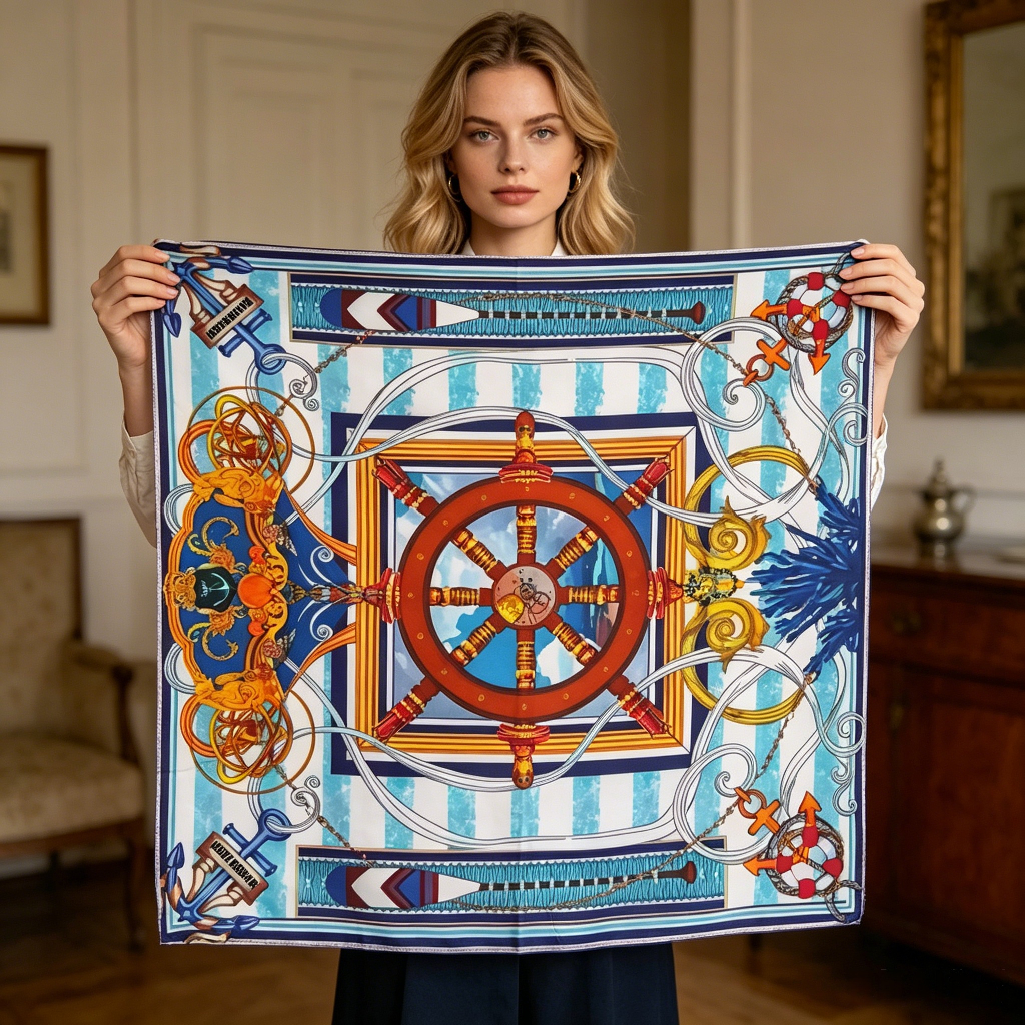Doulbe Side Printed Silk  Scarf,LANKING TEX,Doulbe Side Printed Silk  Scarf