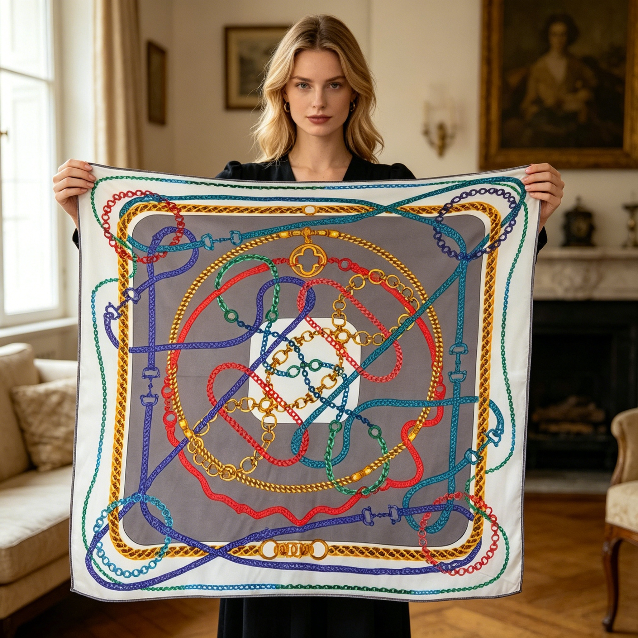 Doulbe Side Printed Silk  Scarf,LANKING TEX,Doulbe Side Printed Silk  Scarf