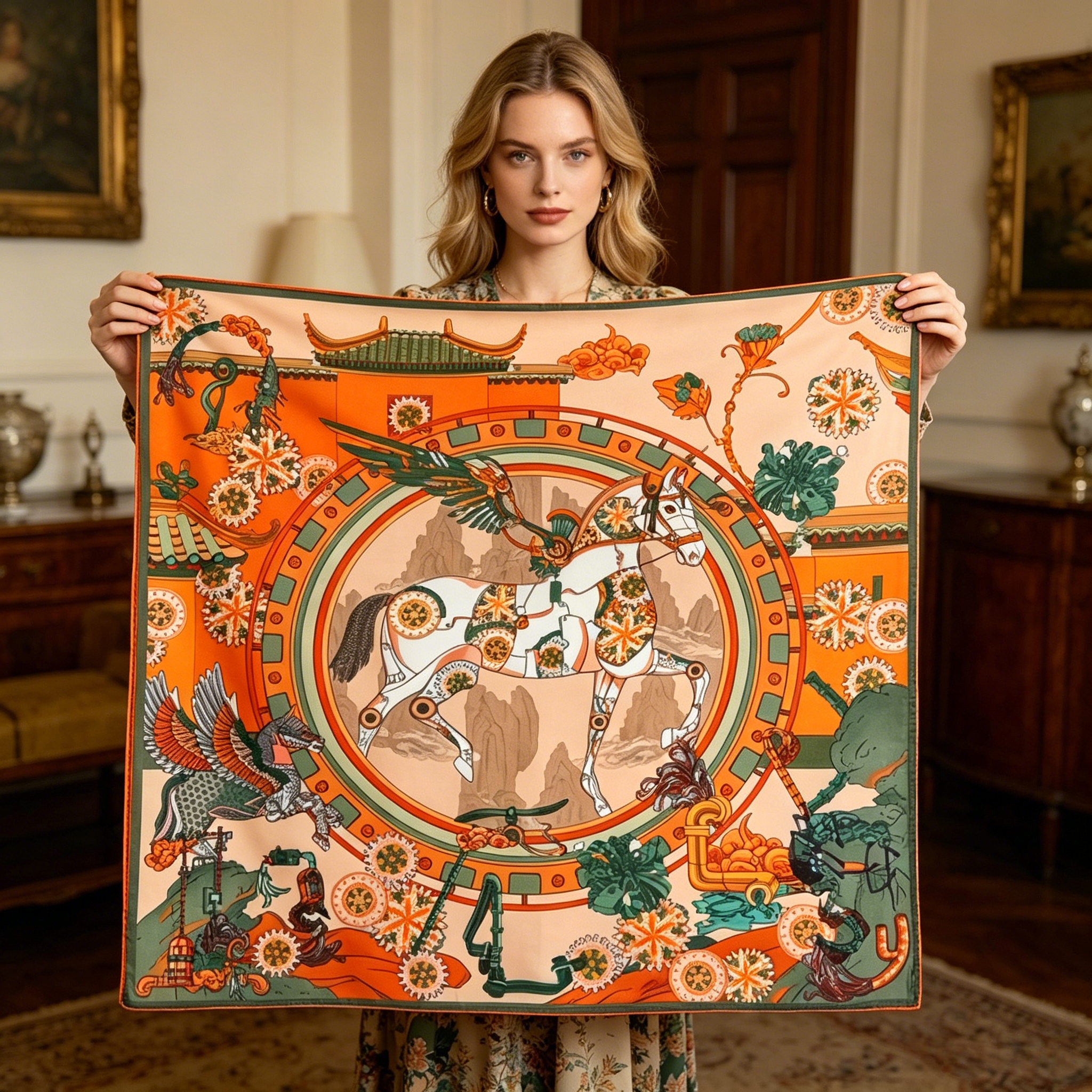 Doulbe Side Printed Silk  Scarf,LANKING TEX,Doulbe Side Printed Silk  Scarf
