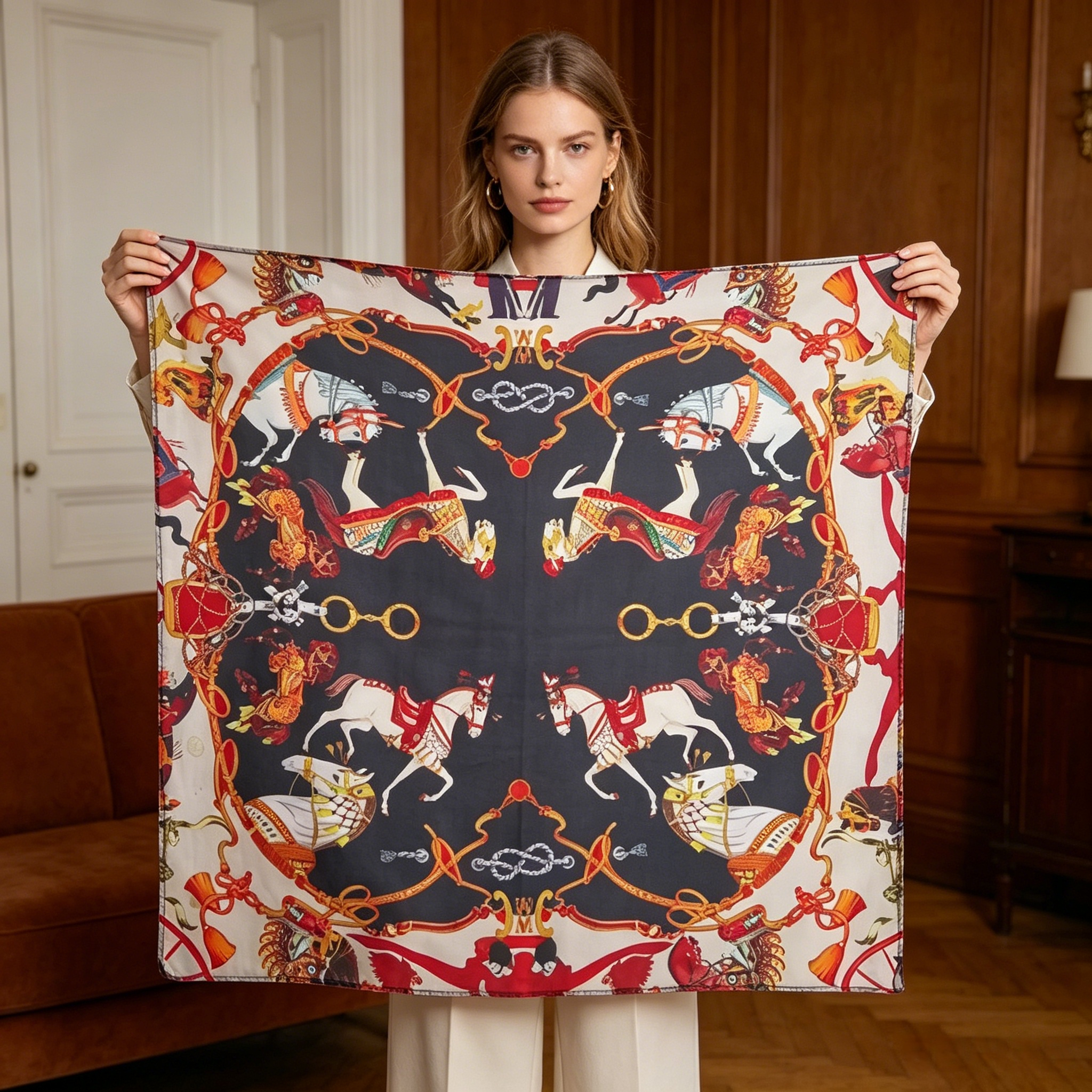 Doulbe Side Printed Silk  Scarf,LANKING TEX,Doulbe Side Printed Silk  Scarf