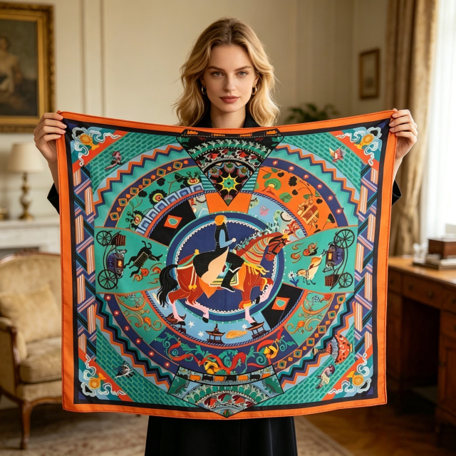 Doulbe Side Printed Silk  Scarf,LANKING TEX,Doulbe Side Printed Silk  Scarf