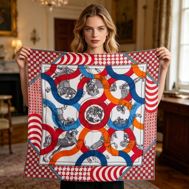 Doulbe Side Printed Silk  Scarf,LANKING TEX,Doulbe Side Printed Silk  Scarf