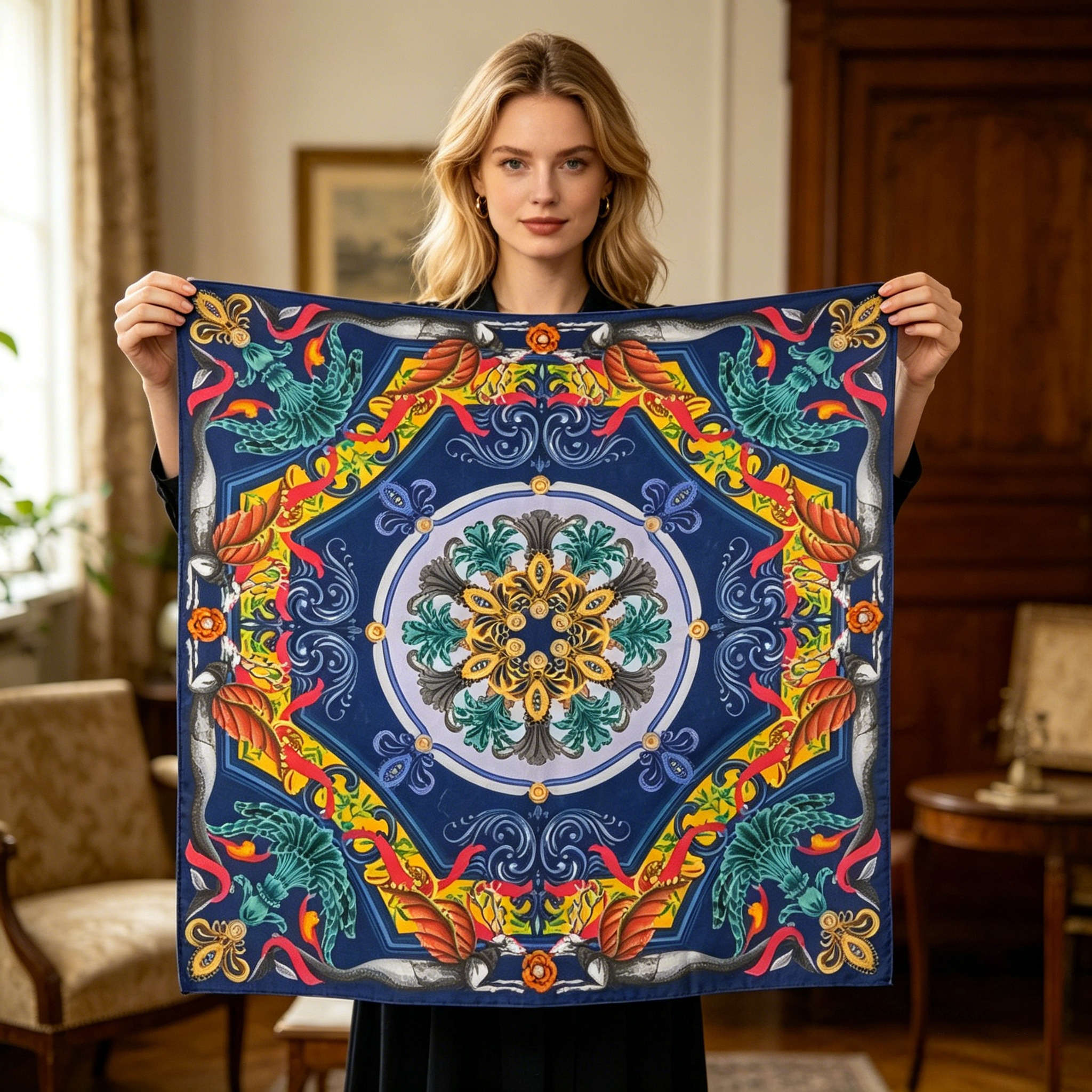 Doulbe Side Printed Silk  Scarf,LANKING TEX,Doulbe Side Printed Silk  Scarf