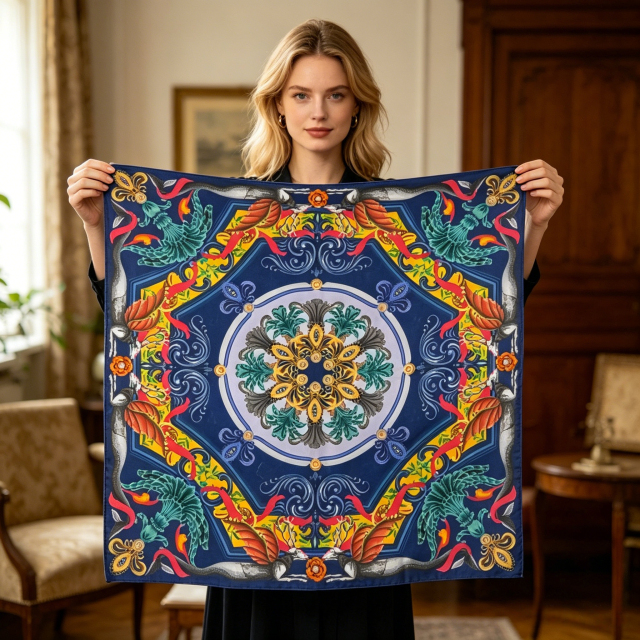 Doulbe Side Printed Silk  Scarf,LANKING TEX,Doulbe Side Printed Silk  Scarf