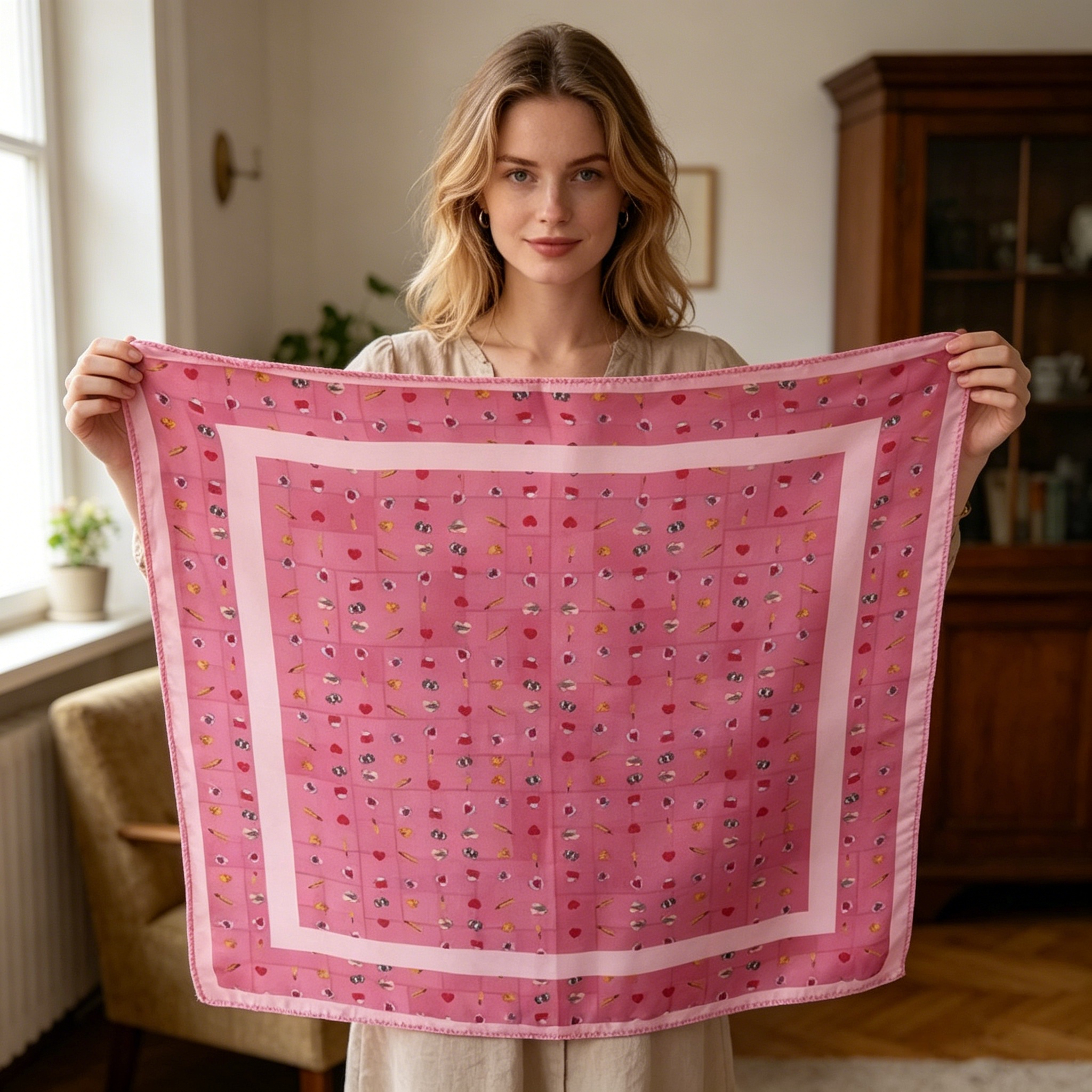 Doulbe Side Printed Silk  Scarf,LANKING TEX,Doulbe Side Printed Silk  Scarf