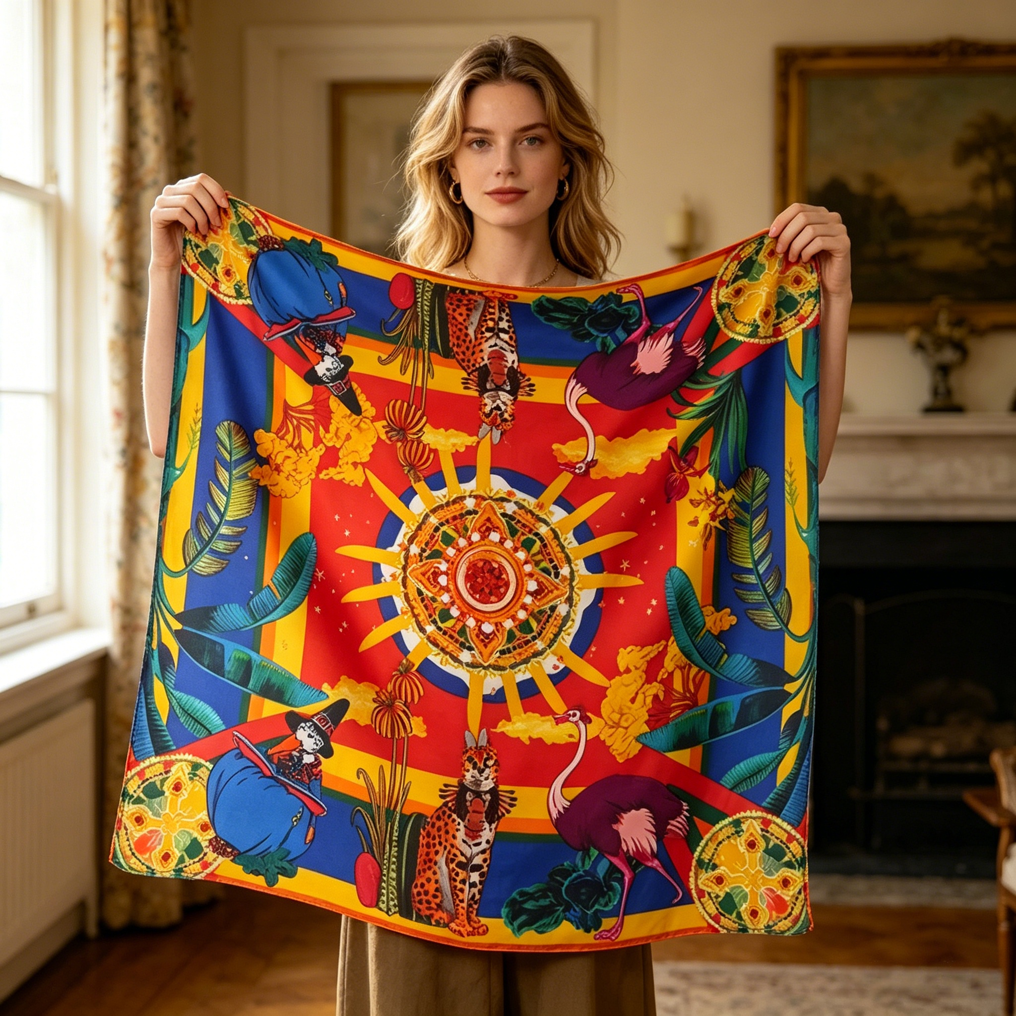 Doulbe Side Printed Silk  Scarf,LANKING TEX,Doulbe Side Printed Silk  Scarf