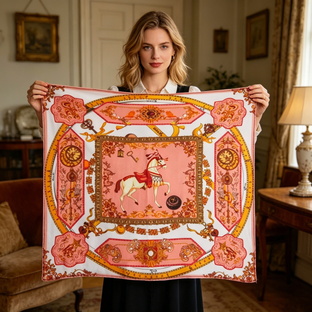 Doulbe Side Printed Silk  Scarf,LANKING TEX,Doulbe Side Printed Silk  Scarf