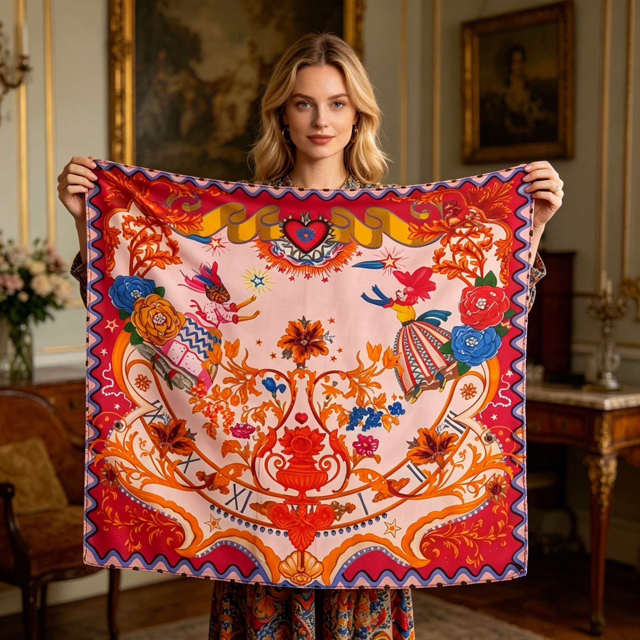 Doulbe Side Printed Silk  Scarf,LANKING TEX,Doulbe Side Printed Silk  Scarf
