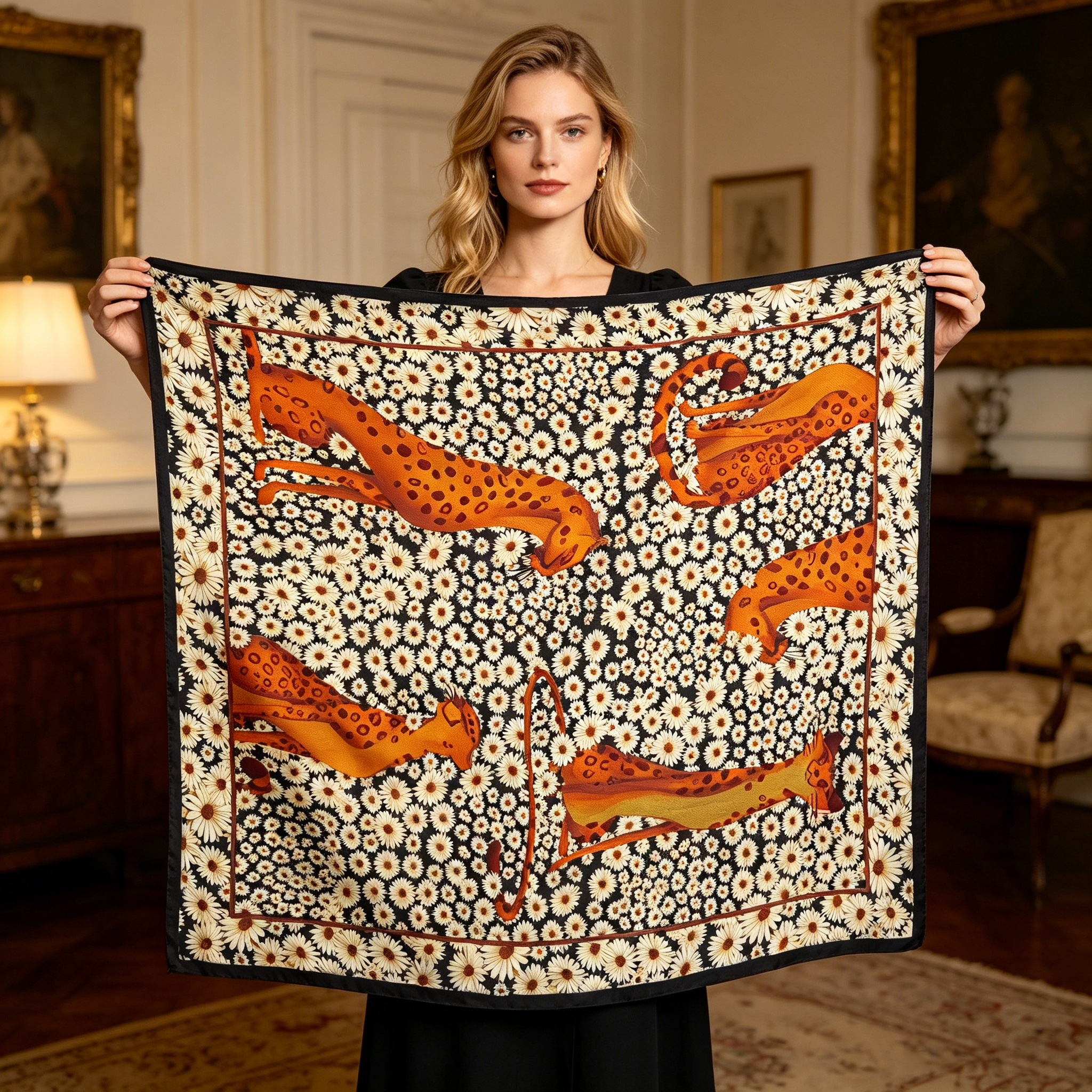 Doulbe Side Printed Silk  Scarf,LANKING TEX,Doulbe Side Printed Silk  Scarf