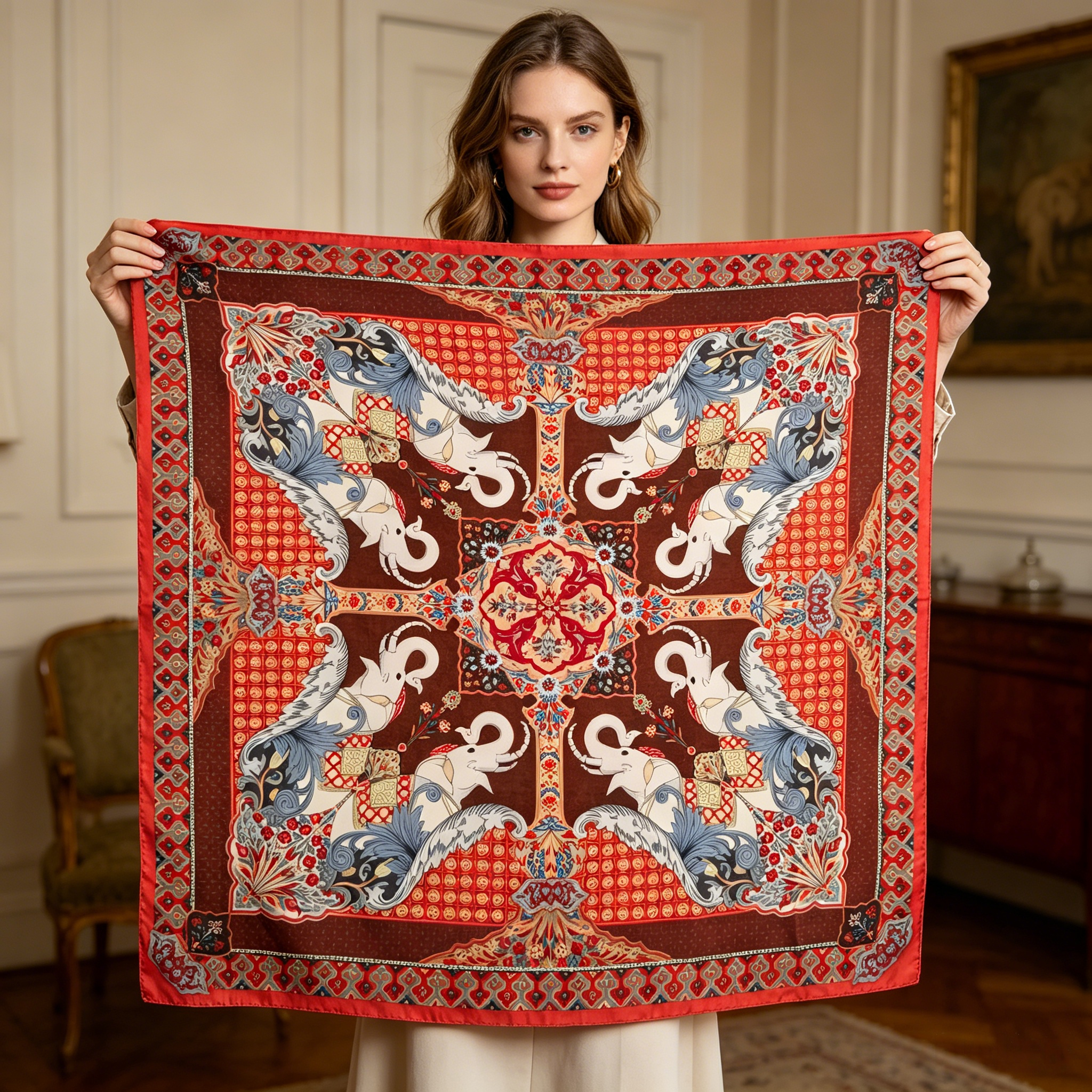 Doulbe Side Printed Silk  Scarf,LANKING TEX,Doulbe Side Printed Silk  Scarf