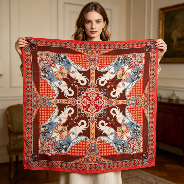 Doulbe Side Printed Silk  Scarf,LANKING TEX,Doulbe Side Printed Silk  Scarf