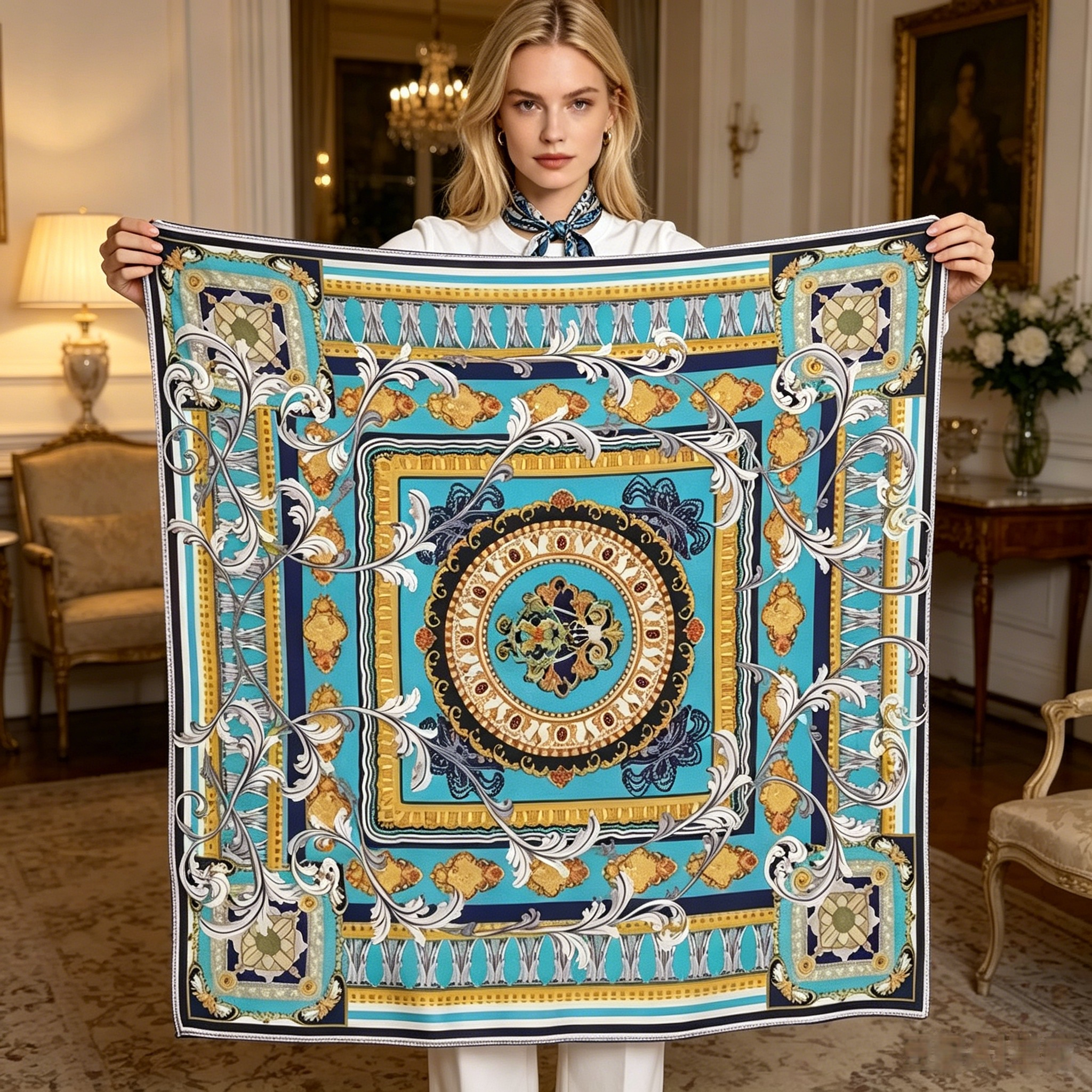 Doulbe Side Printed Silk  Scarf,LANKING TEX,Doulbe Side Printed Silk  Scarf