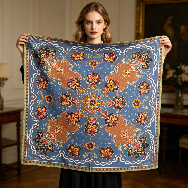 Doulbe Side Printed Silk  Scarf,LANKING TEX,Doulbe Side Printed Silk  Scarf