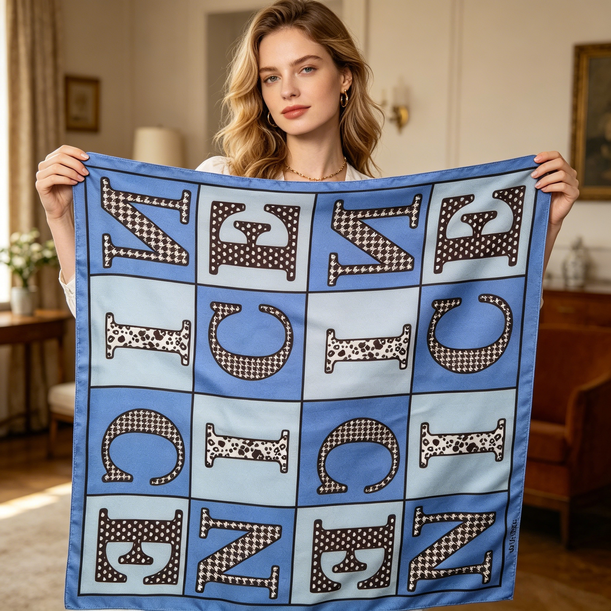 Doulbe Side Printed Silk  Scarf,LANKING TEX,Doulbe Side Printed Silk  Scarf