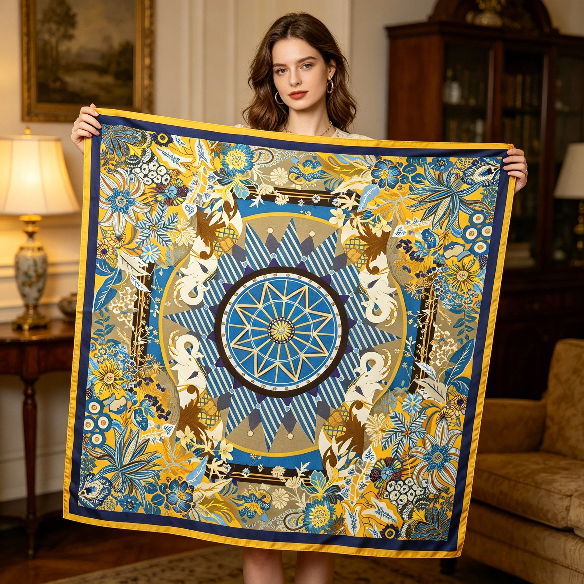 Doulbe Side Printed Silk  Scarf,LANKING TEX,Doulbe Side Printed Silk  Scarf