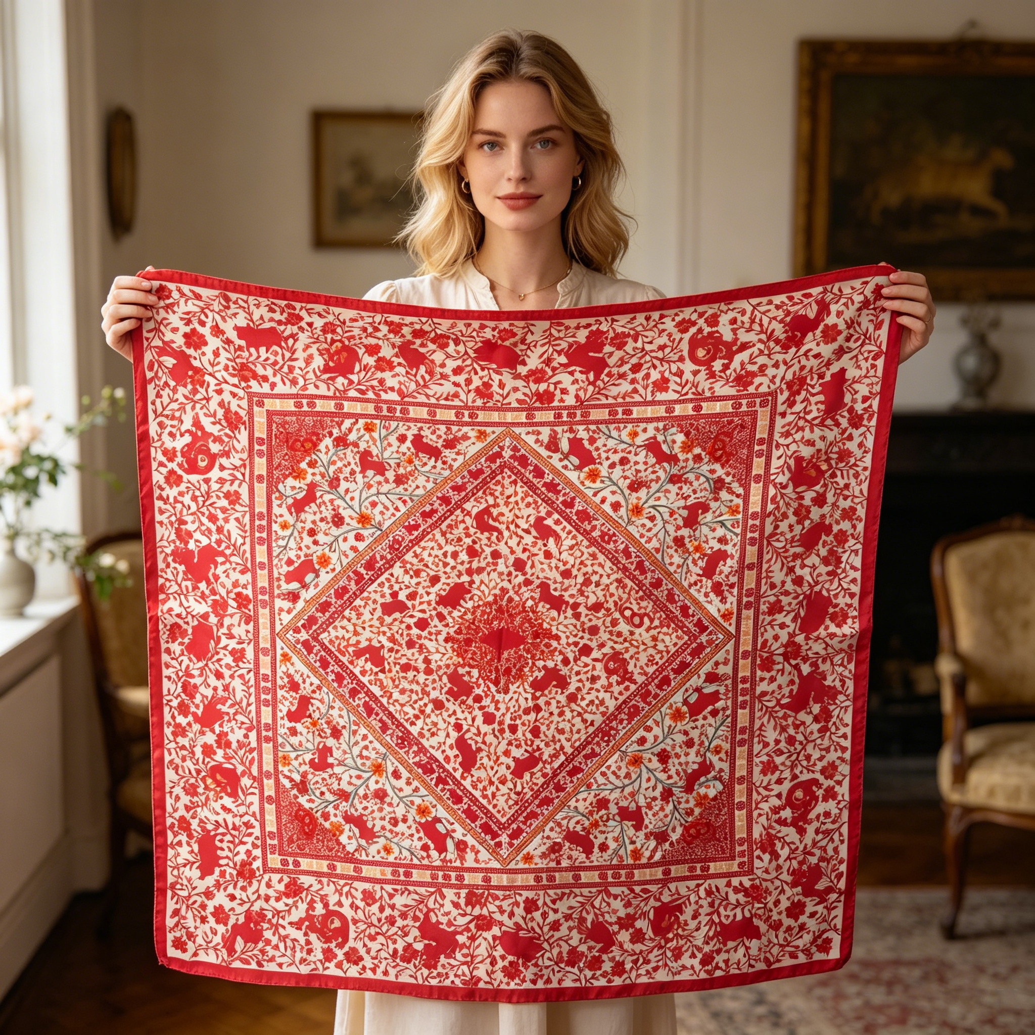 Doulbe Side Printed Silk  Scarf,LANKING TEX,Doulbe Side Printed Silk  Scarf
