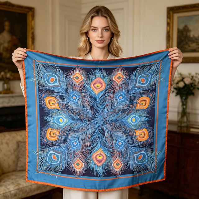Doulbe Side Printed Silk  Scarf,LANKING TEX,Doulbe Side Printed Silk  Scarf