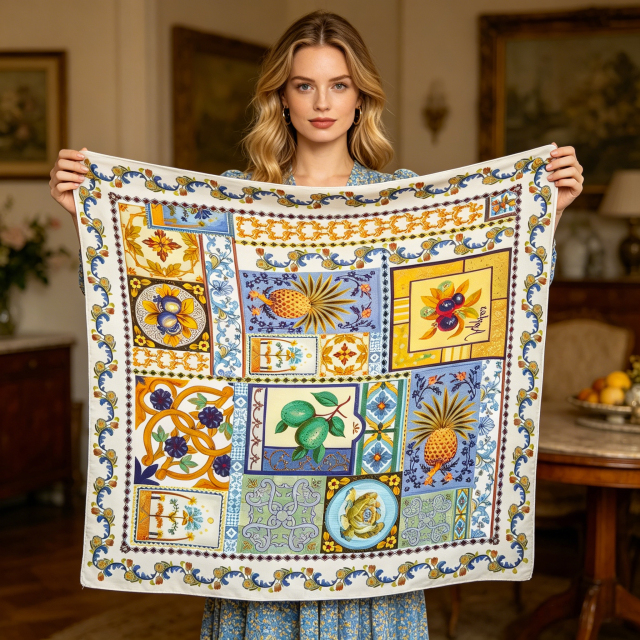 Doulbe Side Printed Silk  Scarf,LANKING TEX,Doulbe Side Printed Silk  Scarf