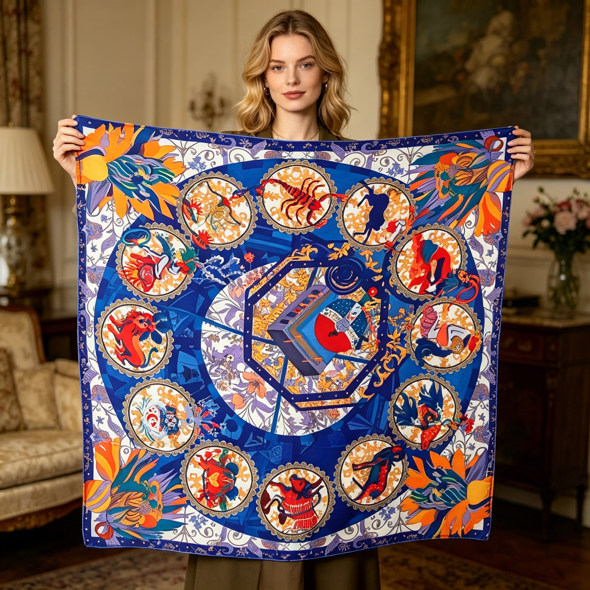 Doulbe Side Printed Silk  Scarf,LANKING TEX,Doulbe Side Printed Silk  Scarf
