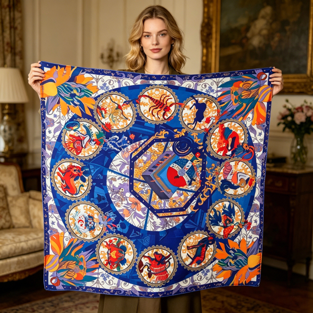 Doulbe Side Printed Silk  Scarf,LANKING TEX,Doulbe Side Printed Silk  Scarf