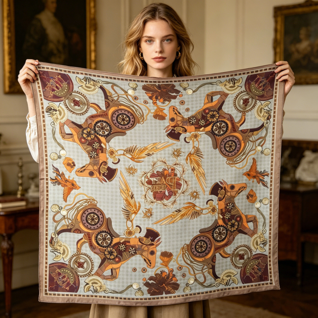 Doulbe Side Printed Silk  Scarf,LANKING TEX,Doulbe Side Printed Silk  Scarf