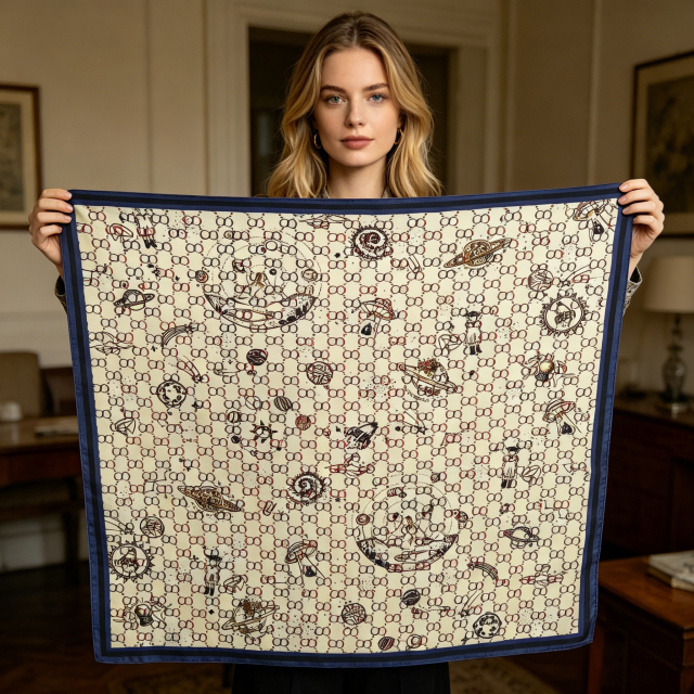Doulbe Side Printed Silk  Scarf,LANKING TEX,Doulbe Side Printed Silk  Scarf