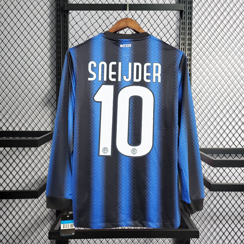 Retro long-sleeved 2010-11 Inter Milan home retro SNSIJDER J.ZANETTI MILITO ETO'O  Football jersey