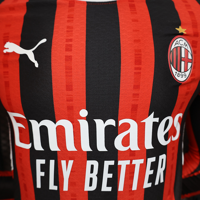 Player 2024-25 AC Milan Home Long Sleeve  Football Jersey