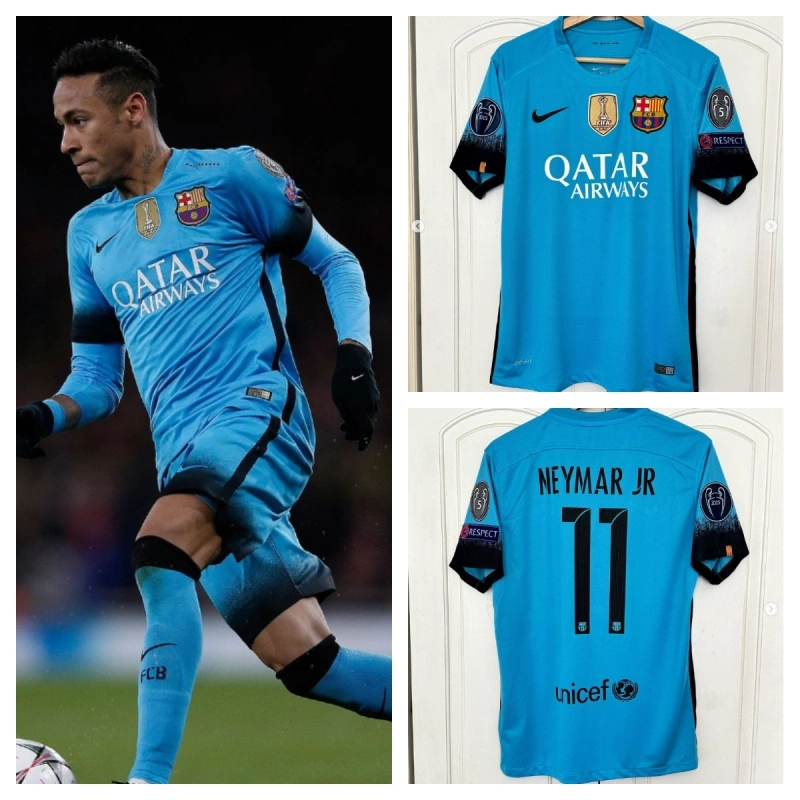 Retro 2015-16 Barcelona Away Retro MESSI PIQUE XAVI A.INISTA SUAREZ NEYMAR JR  Football jersey