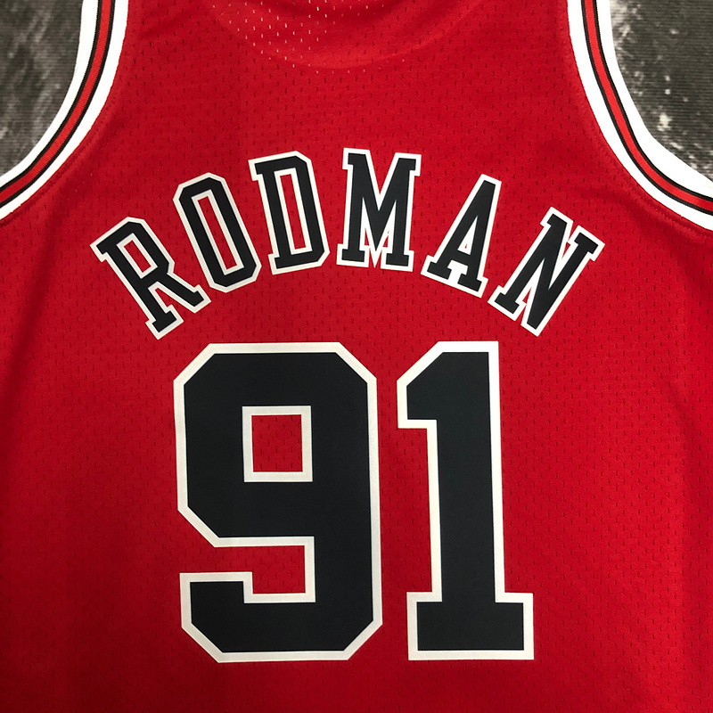 1997-98 NBA Chicago Bulls 91 RODMAN Red Basketball Jersey
