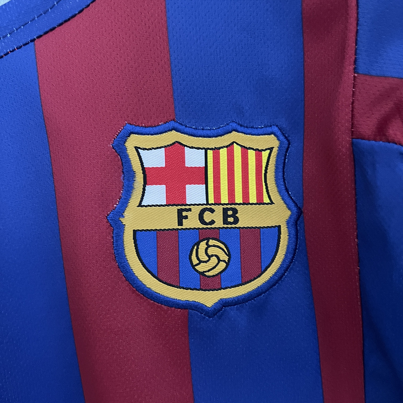 Retro Kids 2005-06 Kids FC Barcelona home Retro XAVI MESSI RONALDINHO Football jersey