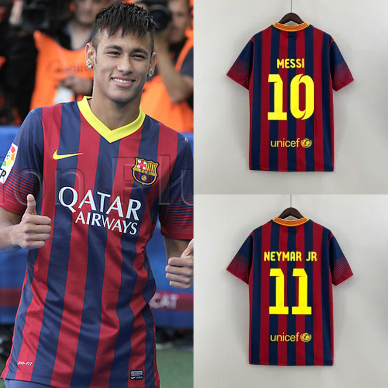 Retro 2013-14 Barcelona Home Retro MESSI PIQUE XAVI A.INISTA PUYOL Football jersey