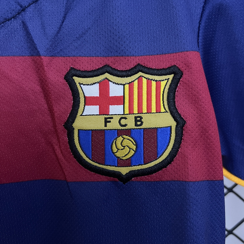 Retro Kids 2015-16 Kids Barcelona home Retro MESSI PIQUE XAVI A.INISTA SUAREZ NEYMAR JR Football jersey