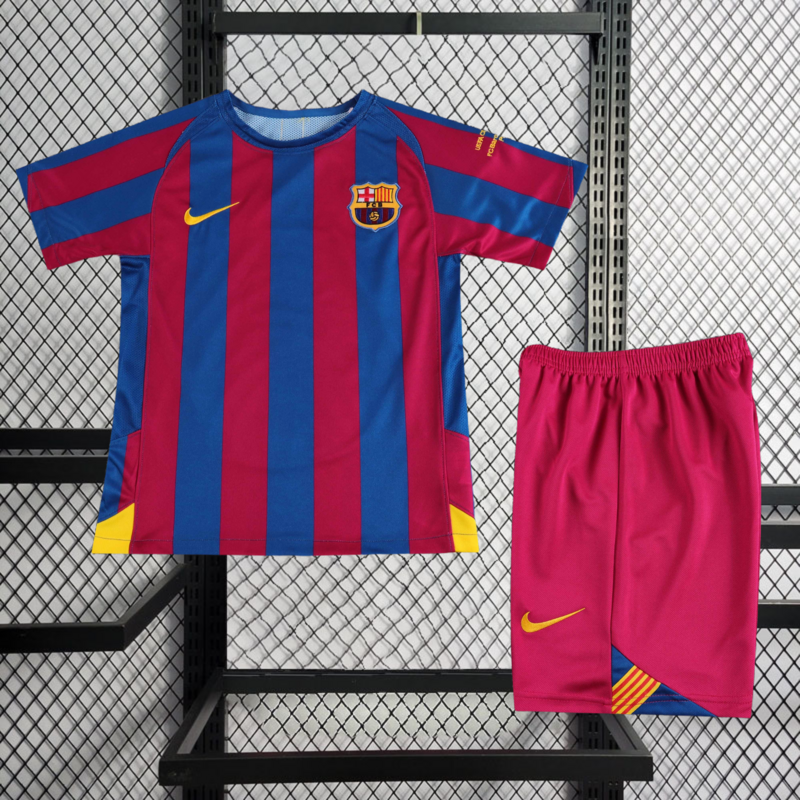 Retro KIDS 2005-06 KIDS UCL FC Barcelona home Retro XAVI MESSI RONALDINHO Football jersey