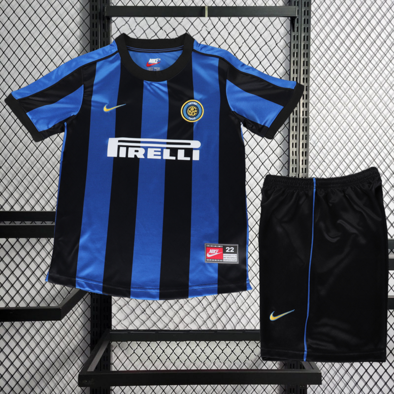 Retro Kids 1999-00 Kids Inter Milan Home Retro RONALDO MORIERO ZAMORANO BAGGIO  Football jersey