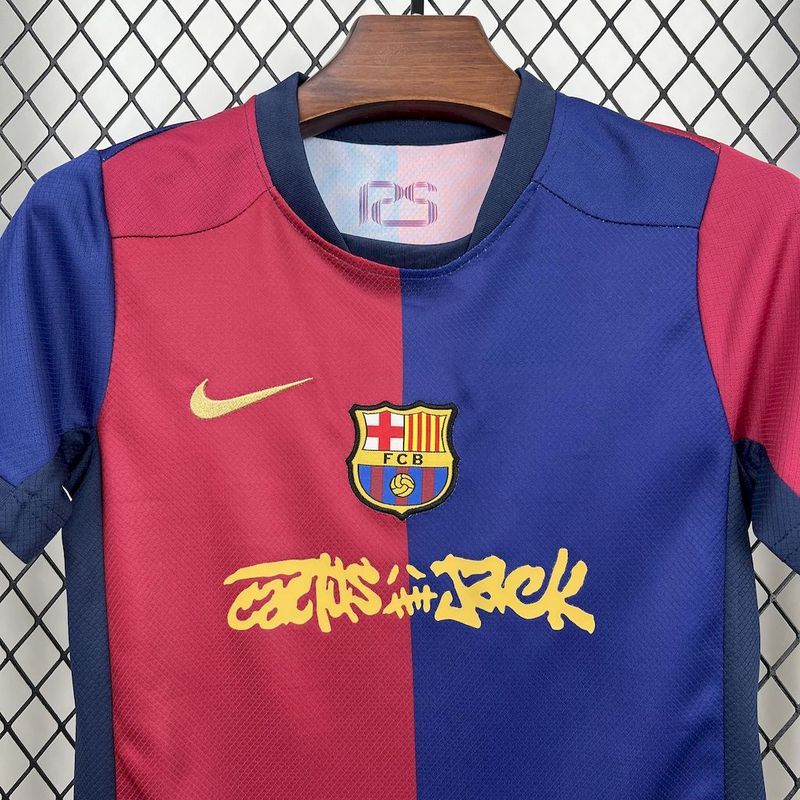 2024-25 Barcelona KIDS Travis Scott to feature on the Clásico jersey in conjunction with Spotify Football jersey