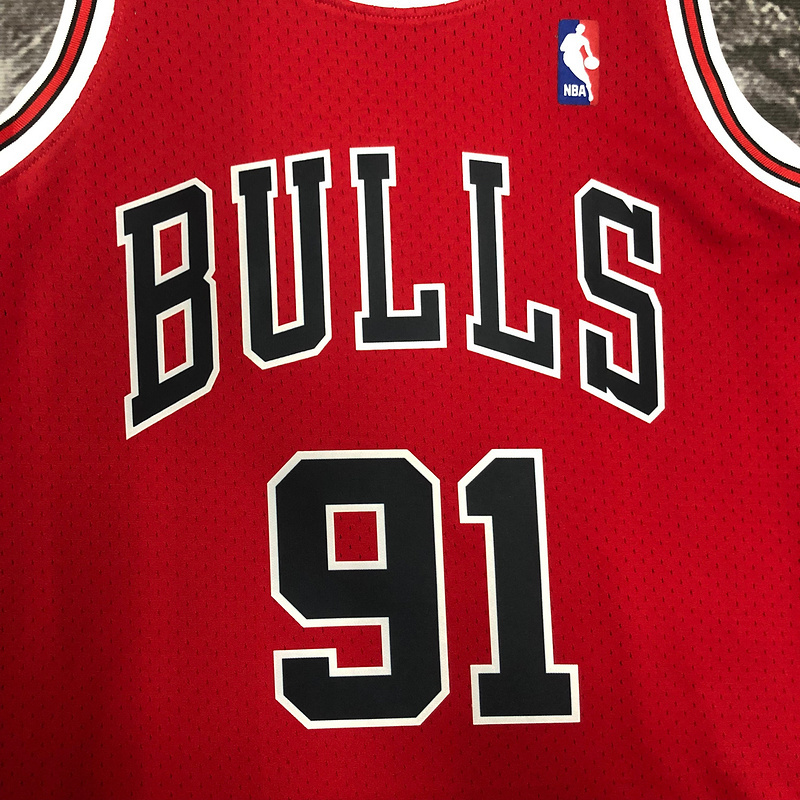 1997-98 NBA Chicago Bulls 91 RODMAN Red Basketball Jersey