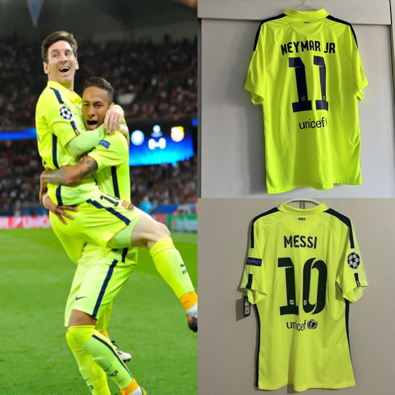 Retro 2014-15 Barcelona Third away Retro MESSI PIQUE XAVI A.INISTA PUYOL Football jersey