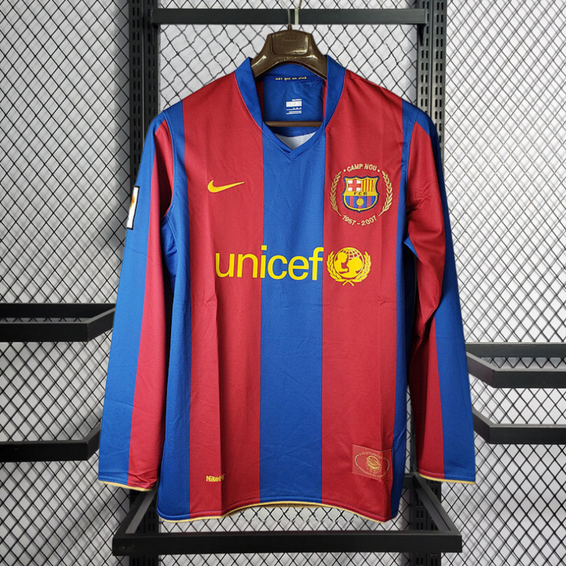Retro 2007-08 Barcelona home Retro long sleeves MESSI RONALDINHO ETO'O XAVI A.INISTA HENRY Football jersey