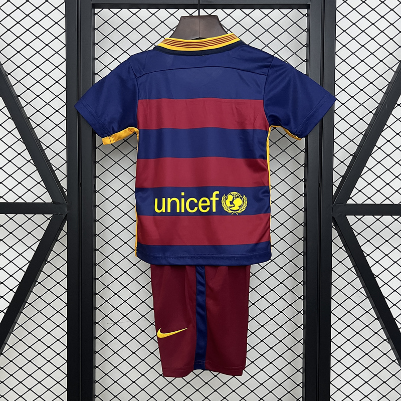 Retro Kids 2015-16 Kids Barcelona home Retro MESSI PIQUE XAVI A.INISTA SUAREZ NEYMAR JR Football jersey