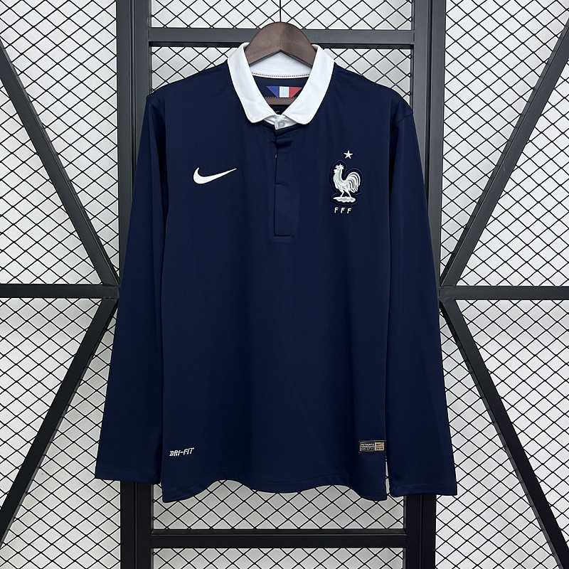 Retro 2014 France Home Retro Long sleeve Football jersey