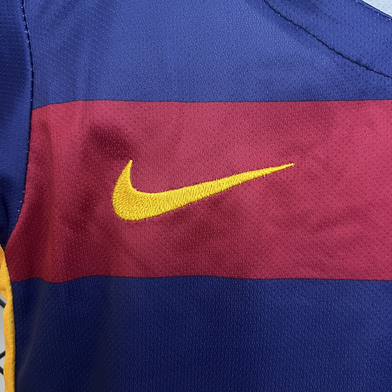 Retro Kids 2015-16 Kids Barcelona home Retro MESSI PIQUE XAVI A.INISTA SUAREZ NEYMAR JR Football jersey