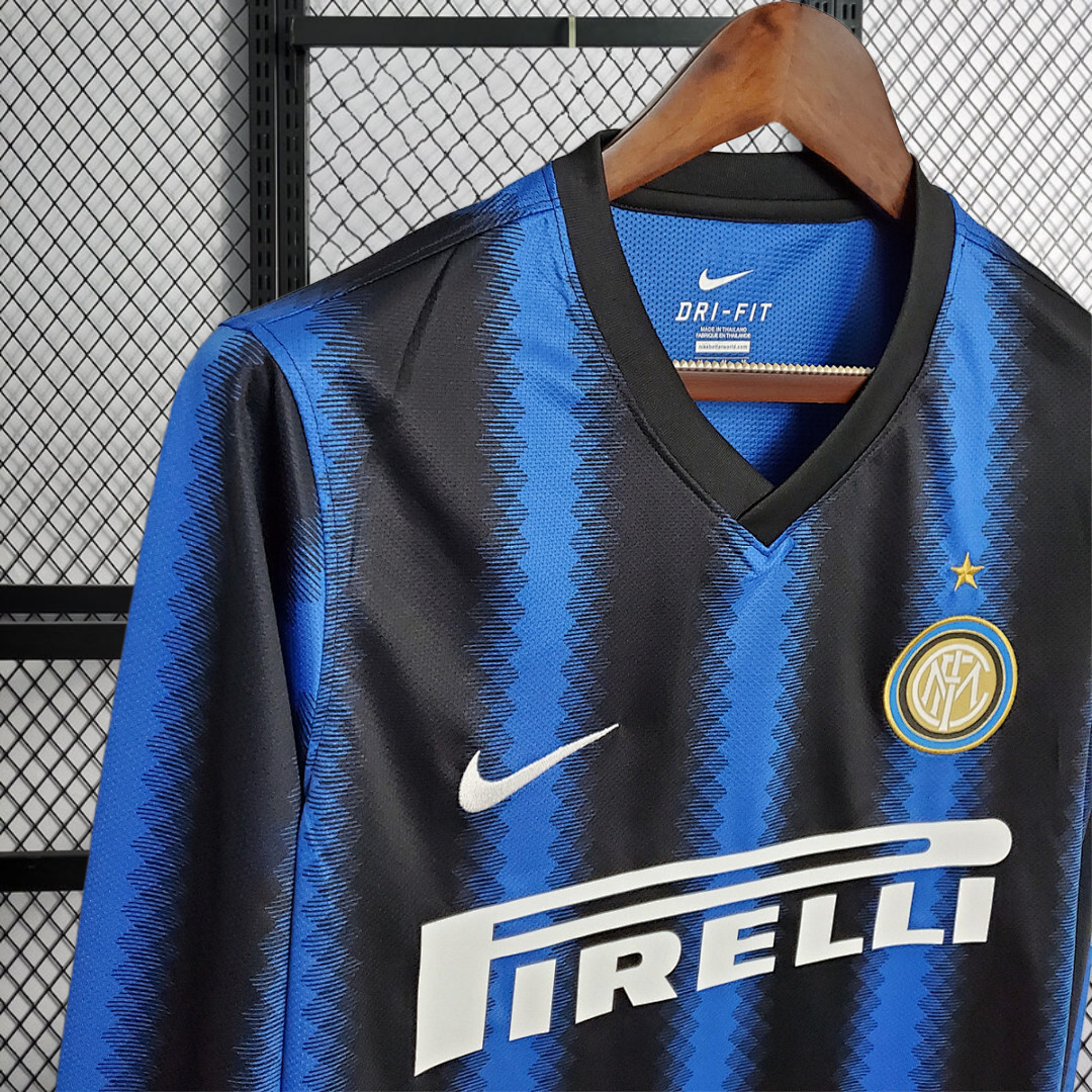 Retro long-sleeved 2010-11 Inter Milan home retro SNSIJDER J.ZANETTI MILITO ETO'O  Football jersey