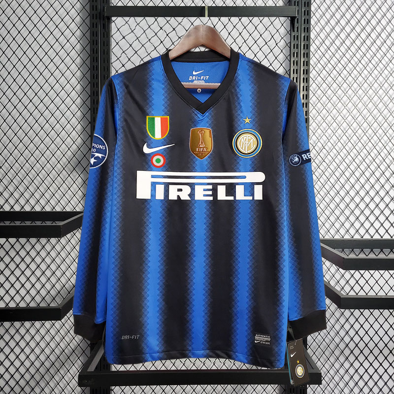 Retro long-sleeved 2010-11 Inter Milan home retro SNSIJDER J.ZANETTI MILITO ETO'O  Football jersey