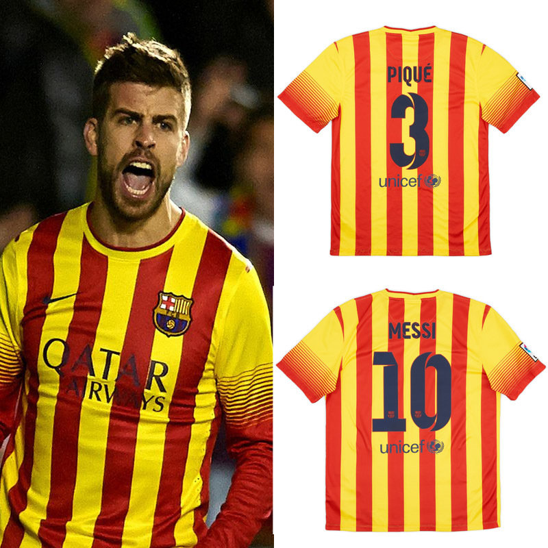 Retro 2013-14 Barcelona away Retro MESSI PIQUE XAVI A.INISTA PUYOL Football jersey