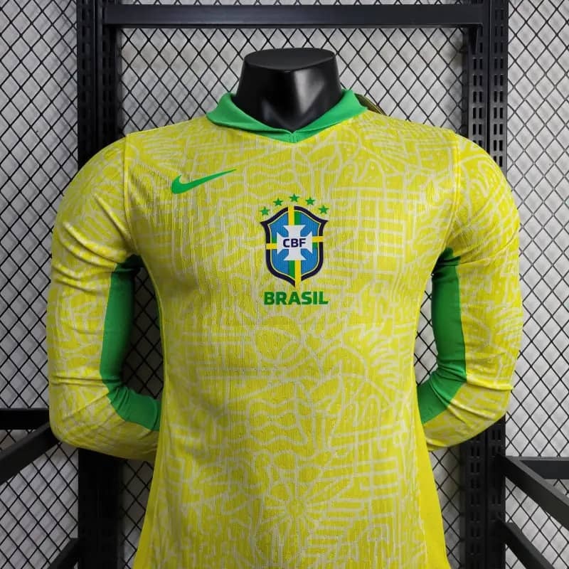 Player Edition 2024-25 Brazil Home Long Sleeve  Vini Jr ENDRICK RICHARLISON Football jersey