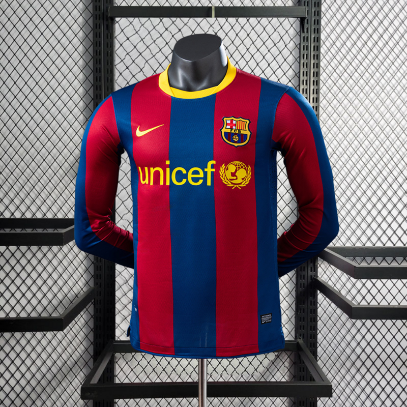 Retro Player 2010-11 Barcelona Home Retro Long sleeve Football jersey