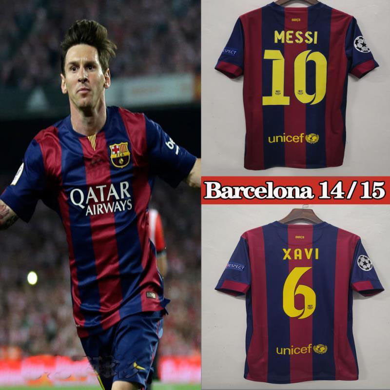 Retro 2014-15 Barcelona Home Retro MESSI PIQUE XAVI A.INISTA SUAREZ NEYMAR JR Football jersey