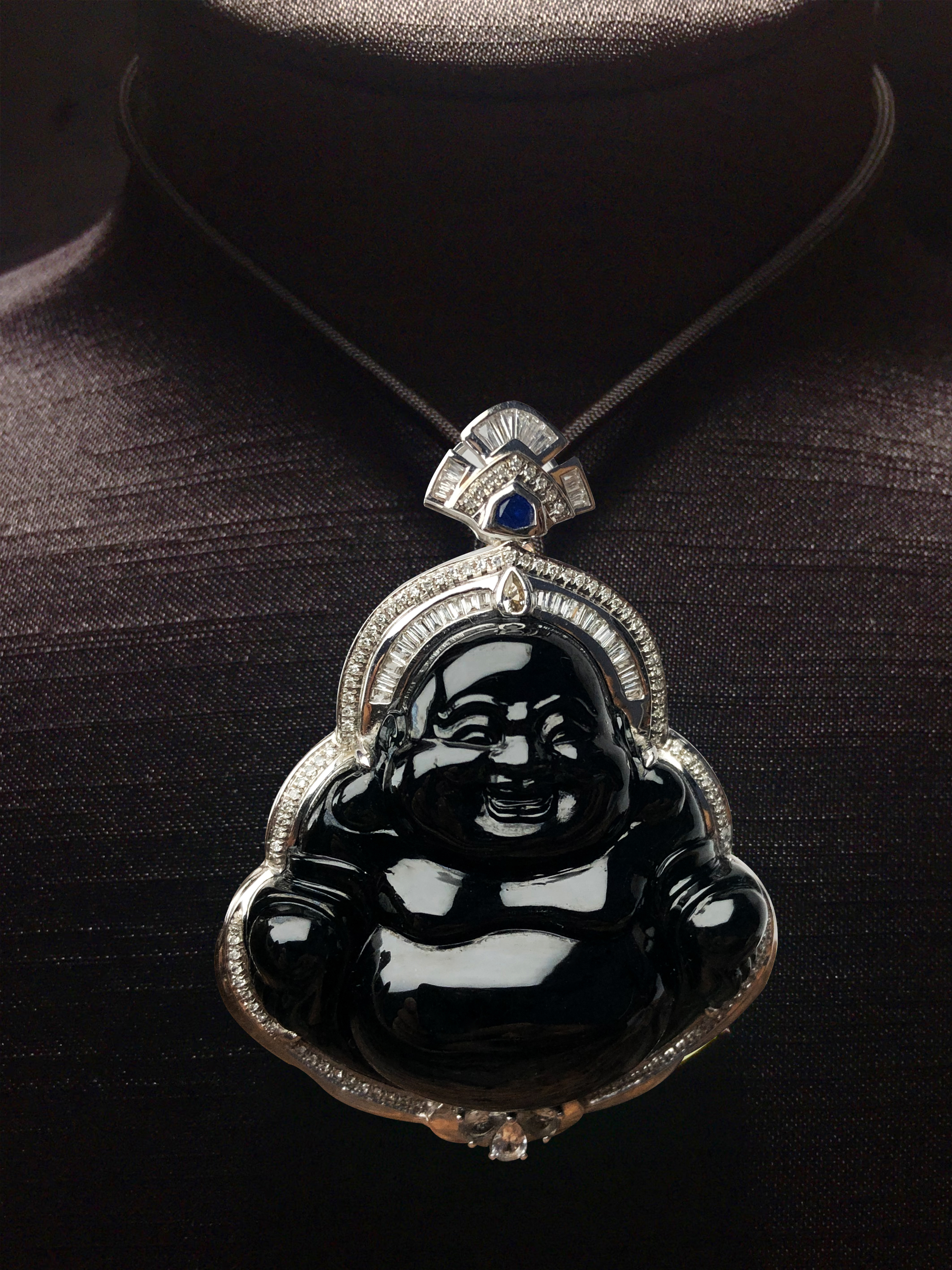Black‑Jadeite Buddha Pendant