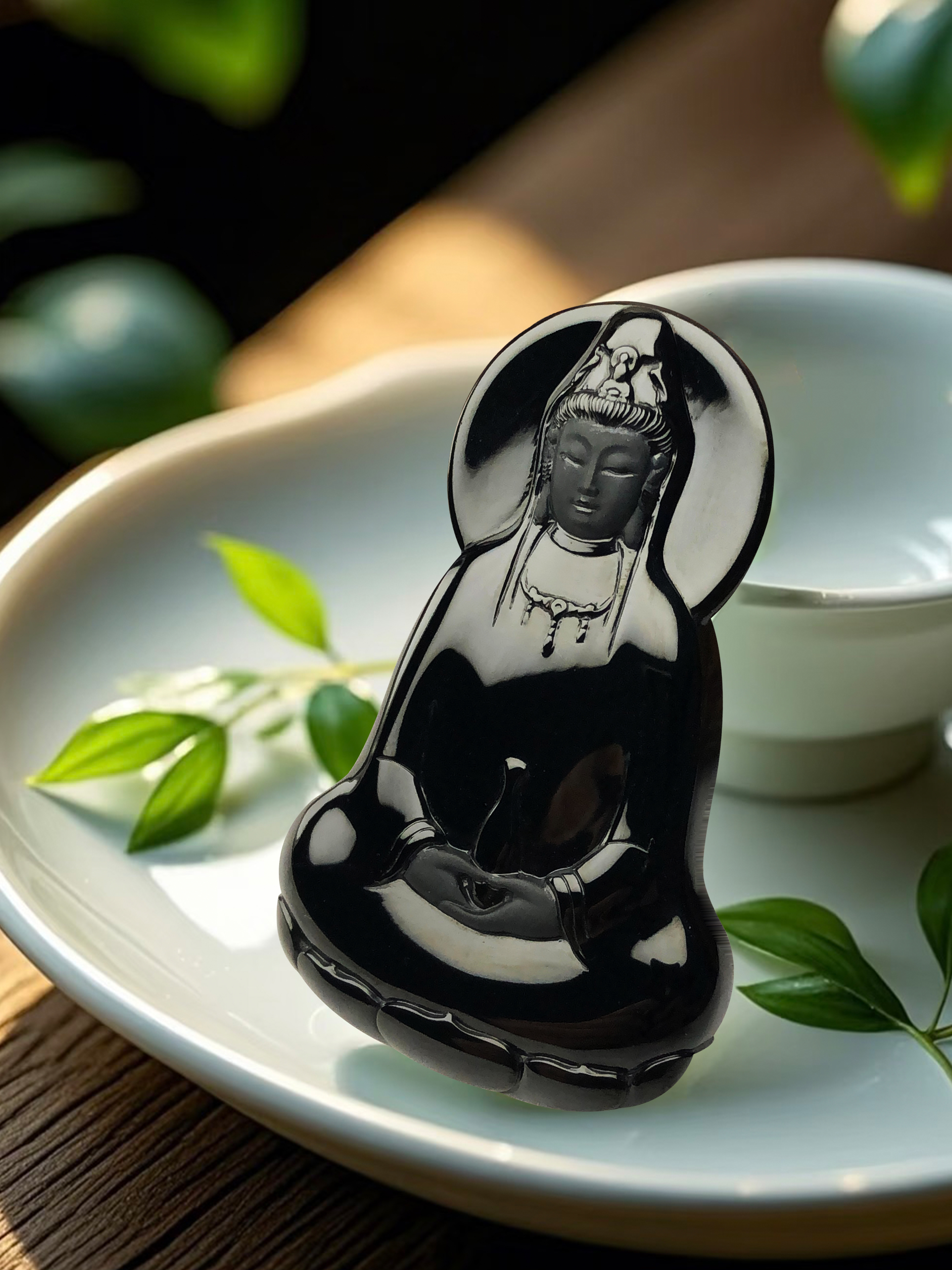 Black‑Jadeite Guanyin Pendant